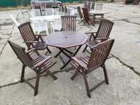zestaw komplet ogrodowy stół i 5 foteli drewno tekowe Vintage