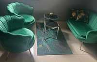 Sofa Glamour + fotele+ 2x puf