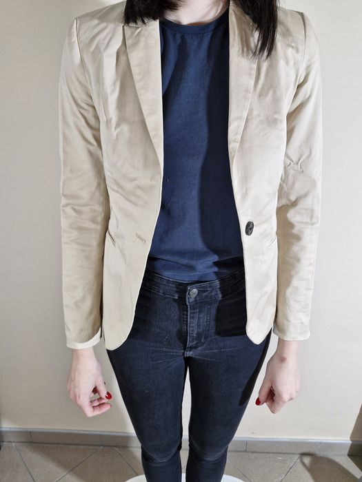 Zara Basic Elegancka Marynarka Beżowa Rozmiar XS