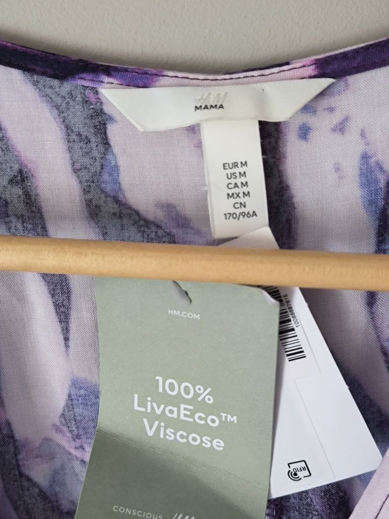 Piękna sukienka H&M Mama M wiązany dekolt wiskoza wiskozowa ciążowa