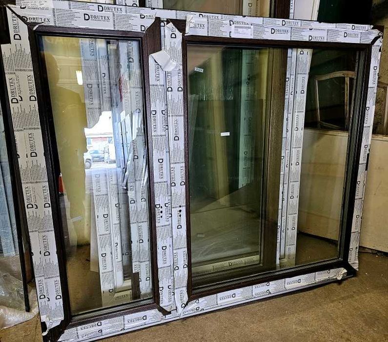 Okno PCV 1740x1400 kolor ciemny dąb - 3 szybowe - NOWE