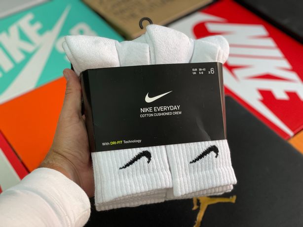 Носки Nike Everyday Cushioned ОРИГИНАЛ SX7666-100 высокие белые 6 пар
