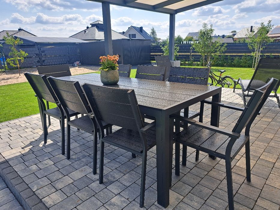 Meble tarasowe, ogrodowe, aluminium, antracyt, stół, krzesła