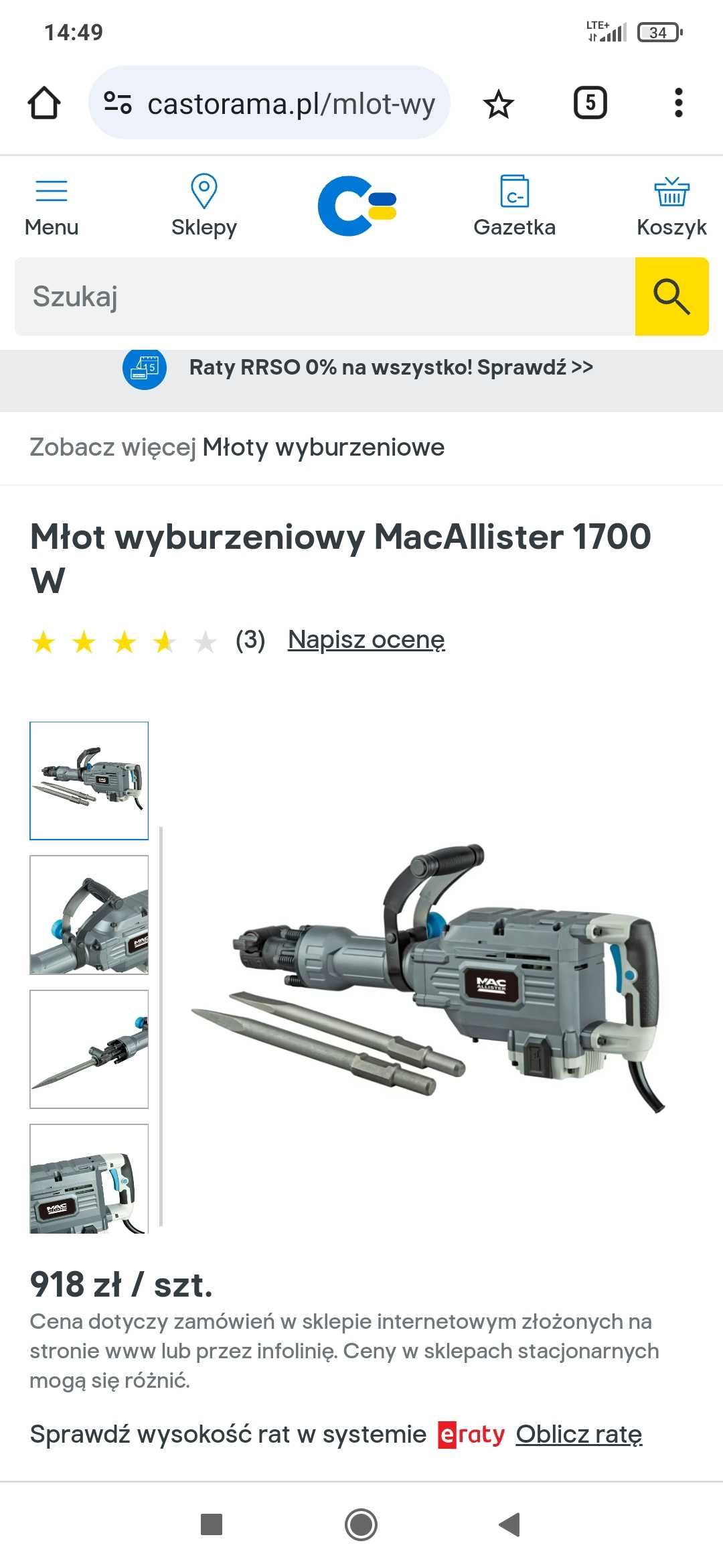 MACALLISTER Młot Budowlany wyburzeniowy, elektryczny 1700W 50j  230V