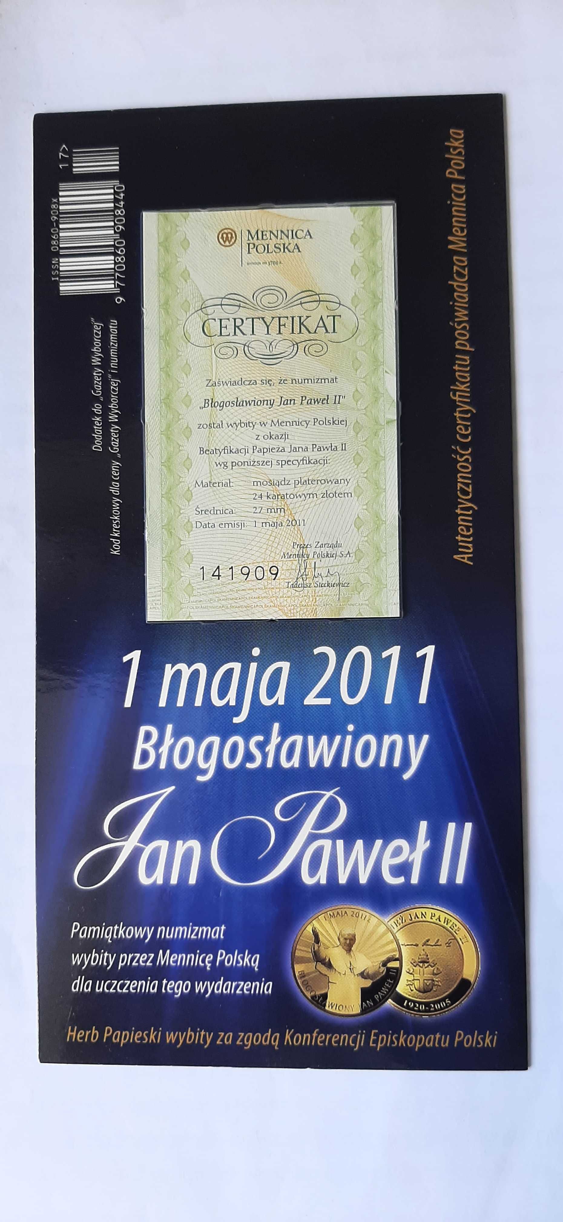 Jan Paweł II moneta platerowana 24 karatowym złotem - Mennica Polska