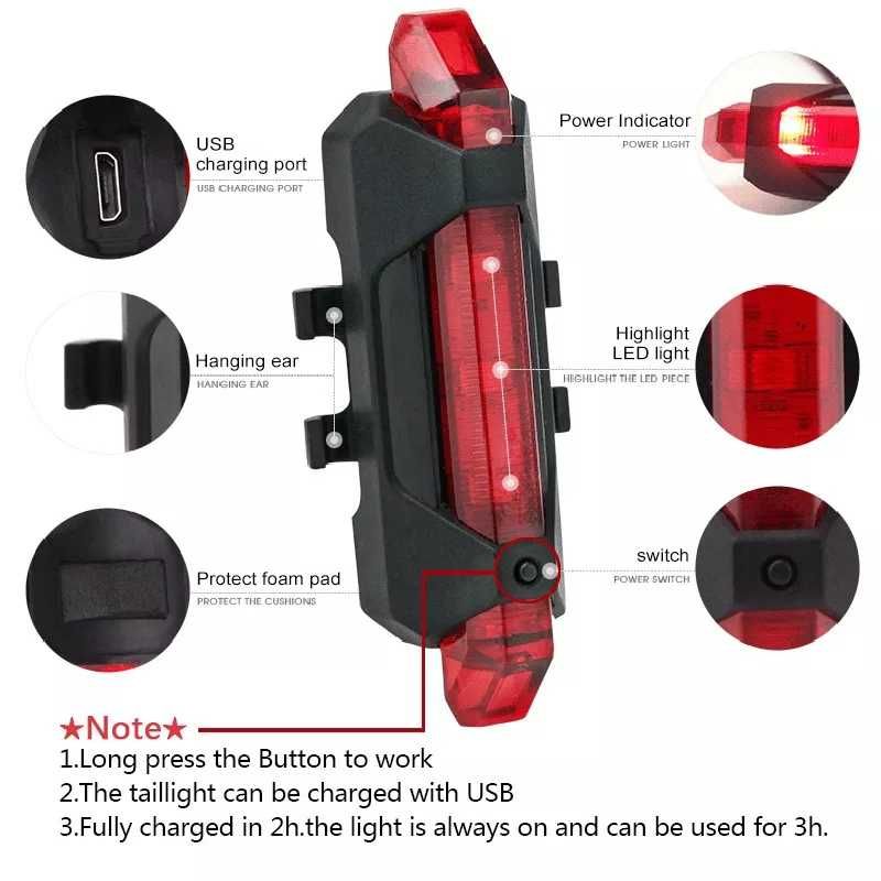Lampki rowerowe zestaw oświetlenia do roweru przód i tył USB