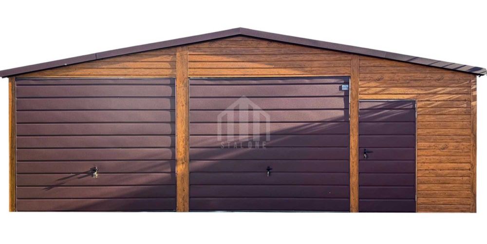 Garaż blaszany 9x6m - 2x brama drzwi okno drewnopodobny rynny SO110