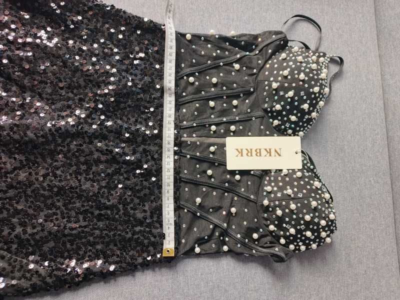 Sukienka damska mini cekiny i perły S