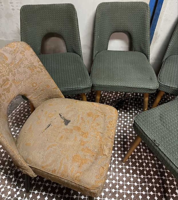 Krzesła PRL muszelka-komplet 5 sztuk, do renowacji