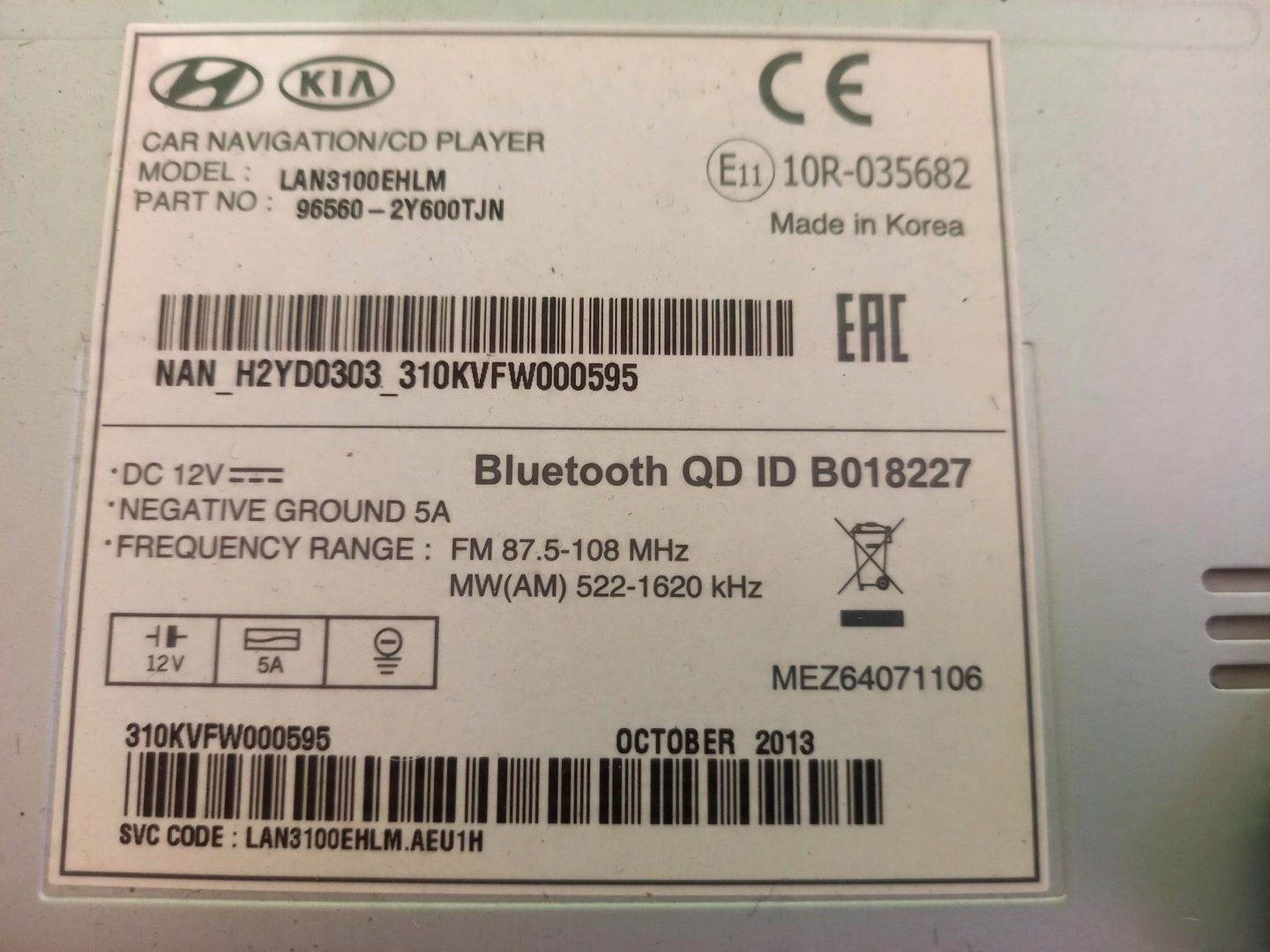 RADIO NAWIGACJA 96560-2Y600 HYUNDAI IX35 13R