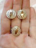 Серьги + кольцо, серебро 925 + золото 375, с золотыми пластинами