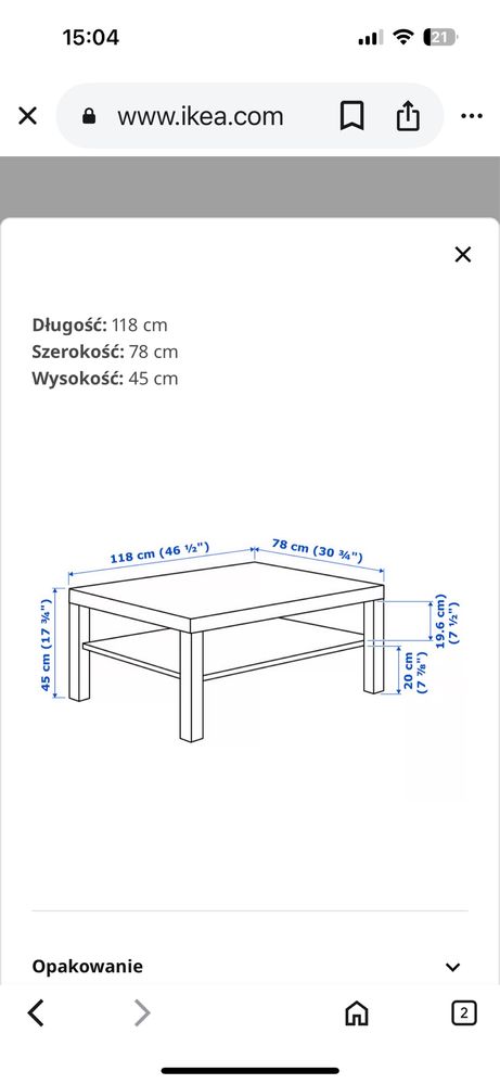 Stolik kawowy Ikea biały  Lack 120/80/45