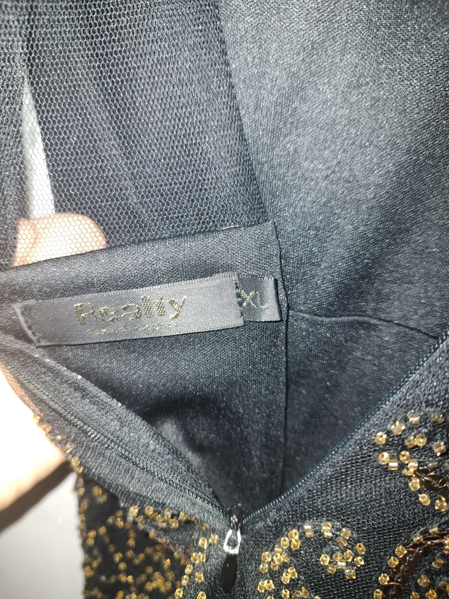 Sukienka wieczorowa cekiny styl Gatsby plus rękawiczki