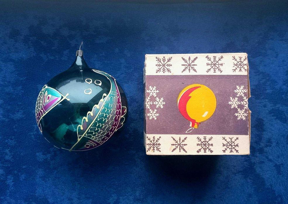 Ёлочная игрушка СССР - Шар Цветы Рыбы светящийся в упаковке