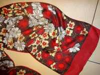 Jedwabny szal szalik apaszka w czerwone kwiaty UNIKAT ręcznie rolowana