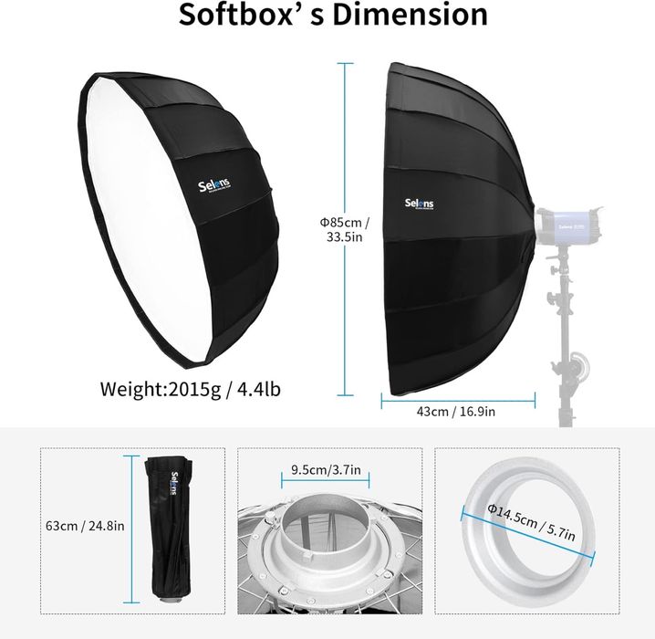Softbox 85cm hexa (16 lados), Montagem Rápida  Bowens Speedring