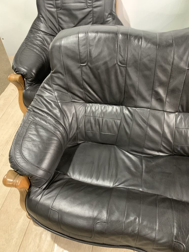 Шкіряний комплект на дубі 3+2+1, диван, крісло, кресло, двойка, тройка