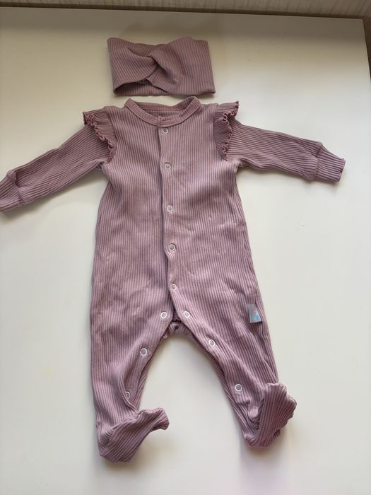 Комплект чоловічок і повязка в рубчик на дівчинку 62 розмір