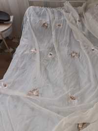 Firana biała tiul woal kwiaty haftowana flex 200 x 235 cm