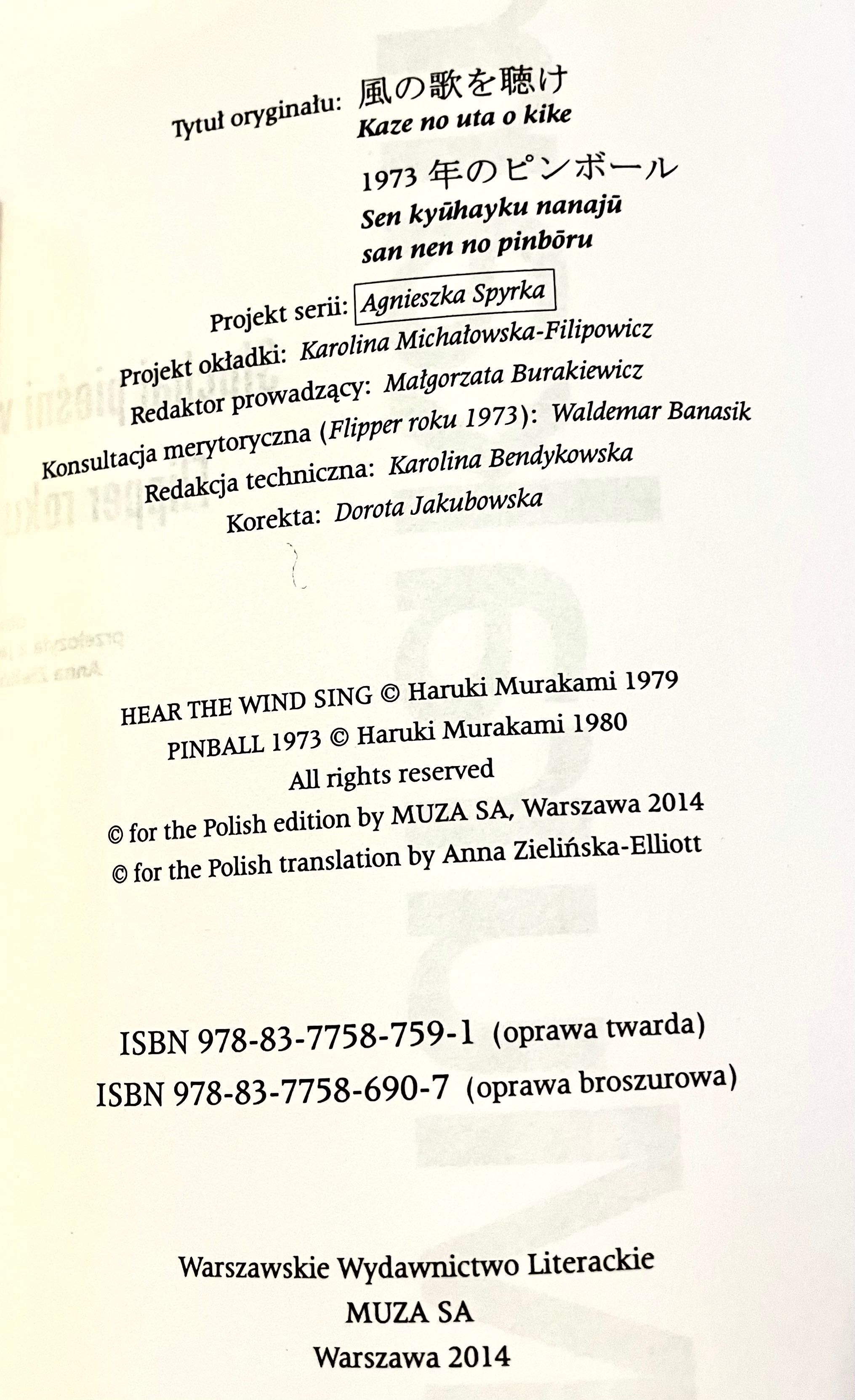 Haruki Murakami - "Słuchaj pieśni wiatru", "Fliper roku 1973"