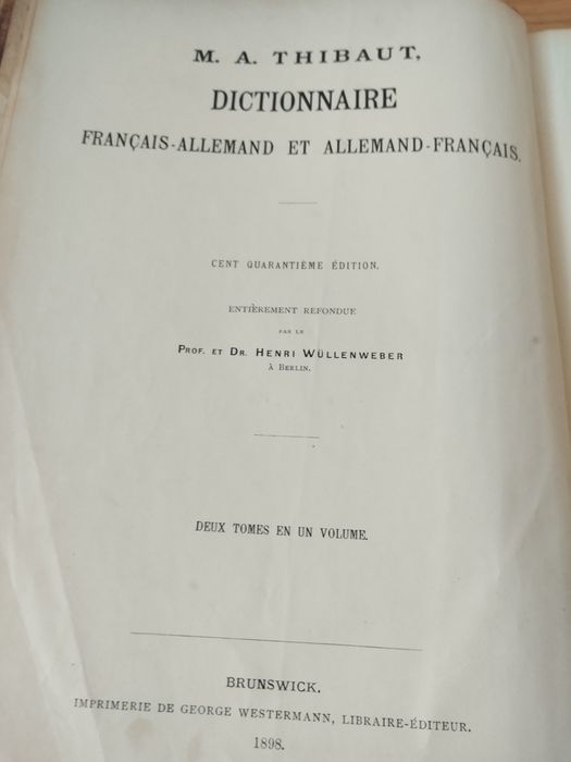 1898 thibaut słownik francusko niemiecki ,niemiecko francuski