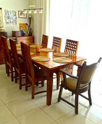 Kolonialny komplet do jadalni/kuchni: stół indyjski, 6 krzeseł+fotele