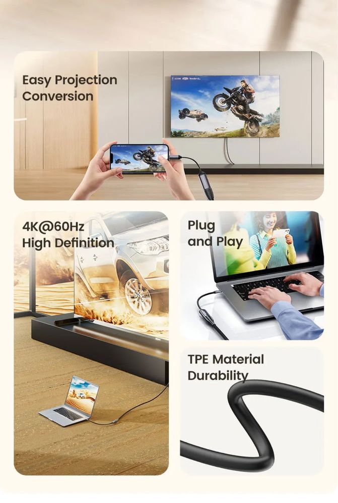 TOOCKI 4K HDMI to USB Type-C Cable Adapter