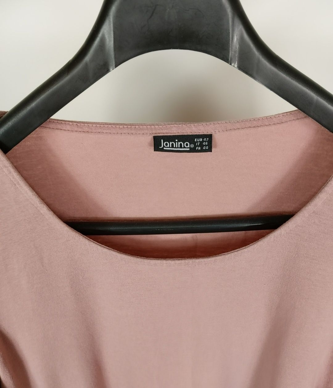 Pudrowo Różowa Bawełniana Koszulka Bluzka z Długim Rękawem, Janina XL