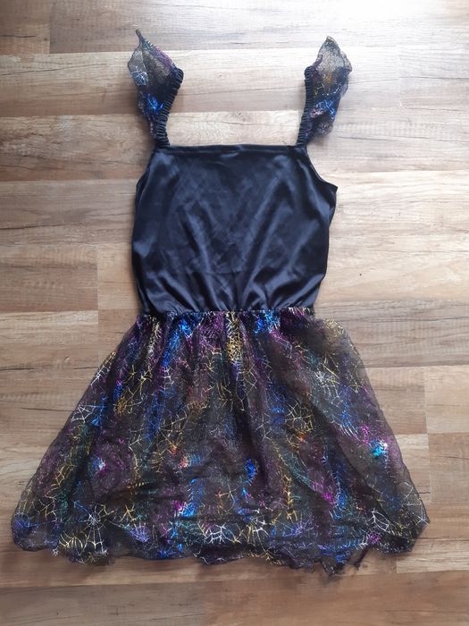 Przebranie czarownica 140 bal kostium andrzejki 9/10 czarna czapka