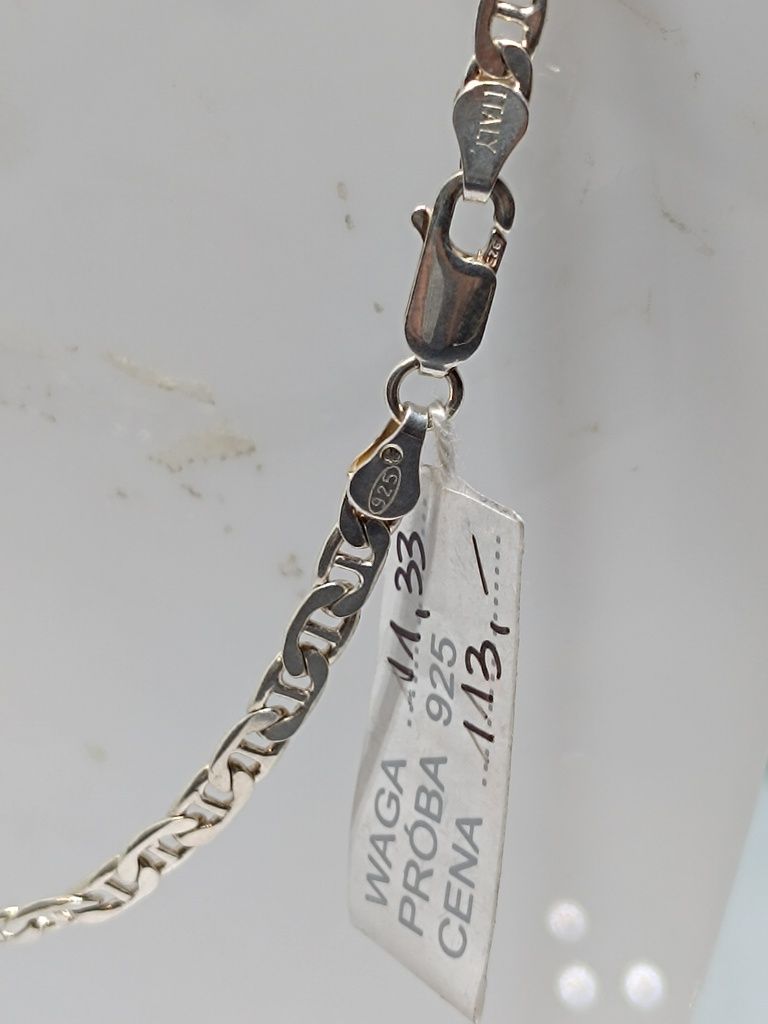 Srebrny łańcuszek splot pancerka z poprzeczką srebro 925 45cm
