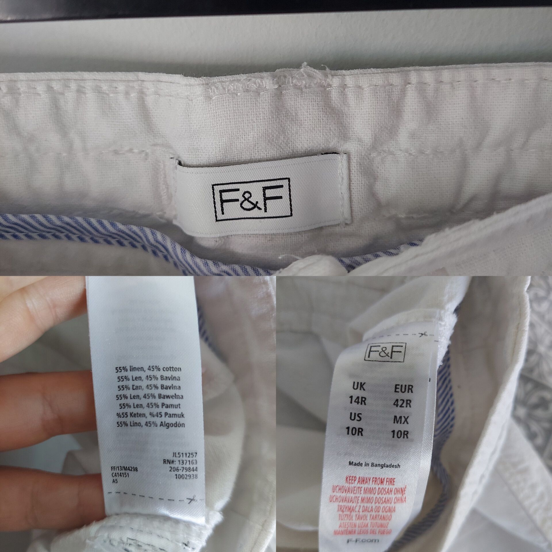 Białe spodnie len bawełna F&F 42
