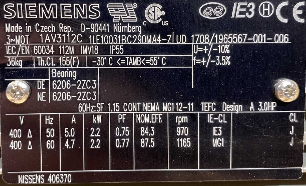 silnik elektryczny 2,2kW 970obr. 3fazowy SIEMENS IE3