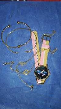 Conjunto relógio e pulseiras para senhora