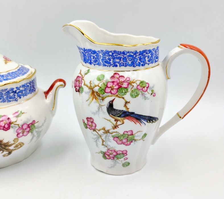 Zestaw mlecznik cukiernica antyk Rajski Ptak porcelana przedwojenna