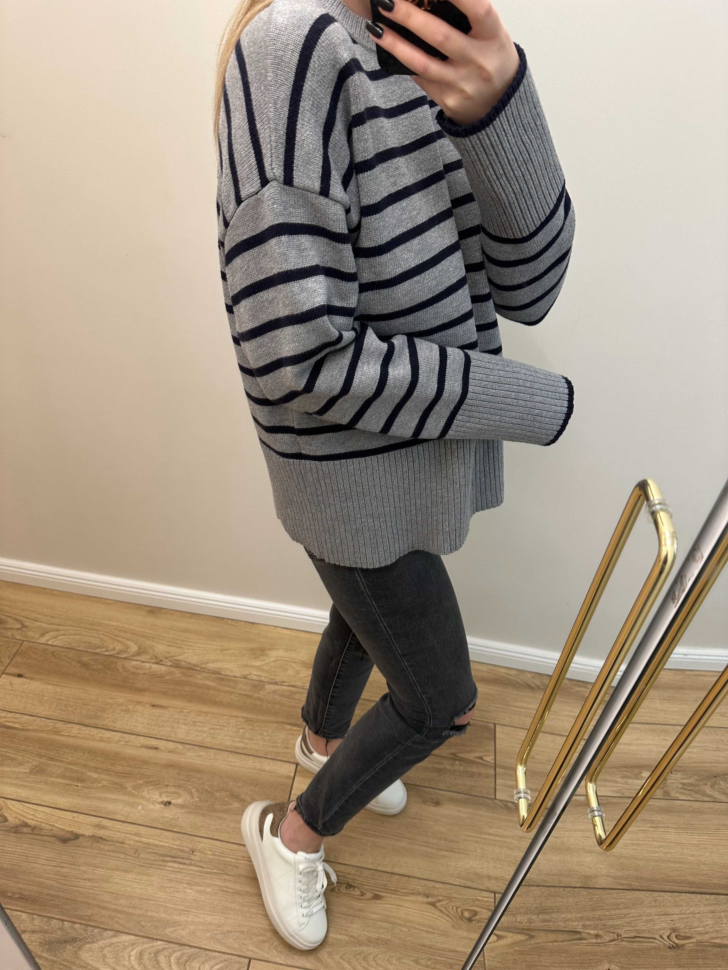 sweter zara s szary paski