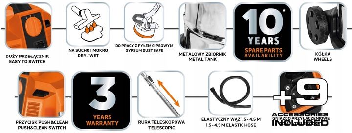 Odkurzacz 1600w 35l Na Sucho I Mokro Do Gipsu + Osprzęt 04-739 Neo Too