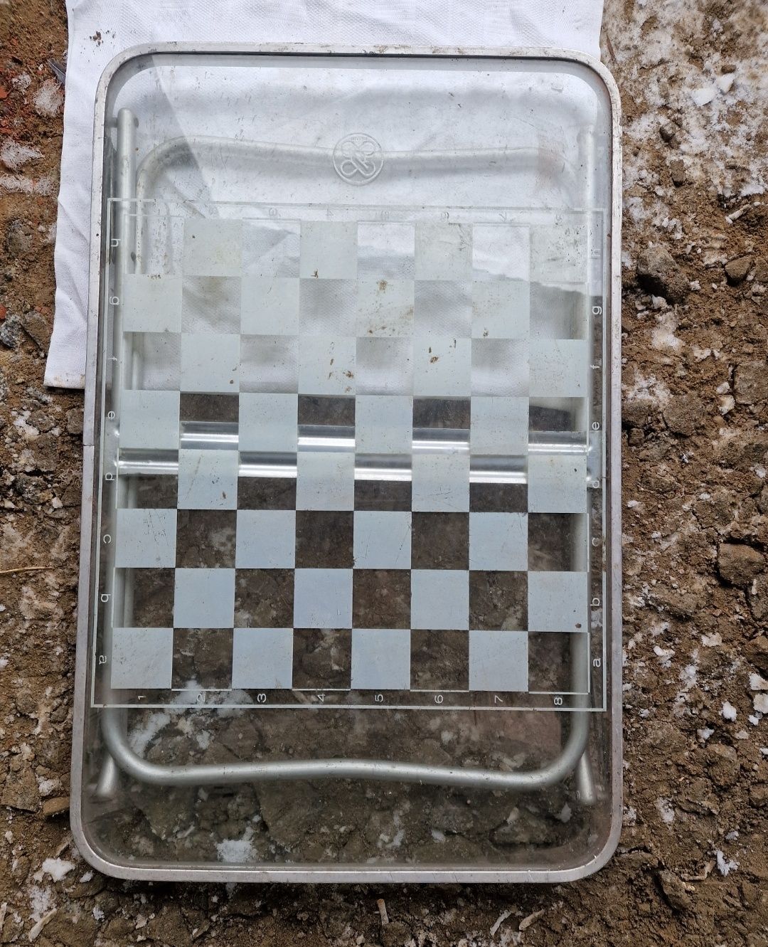 Stolik PRL szklany szachownica