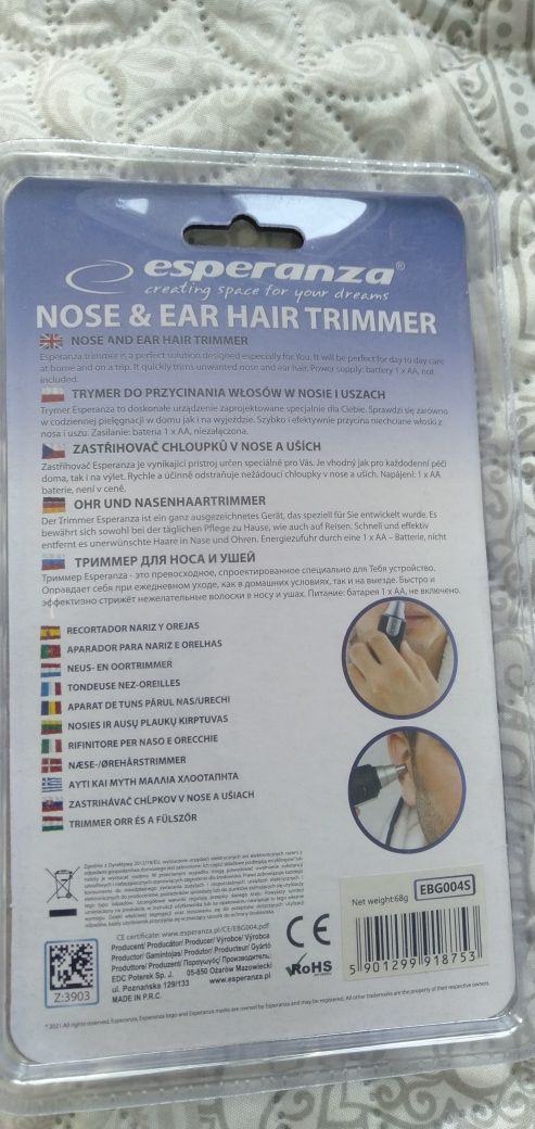 Trymer do golenia przycinania włosów włosków w nosie uszach Esperanza