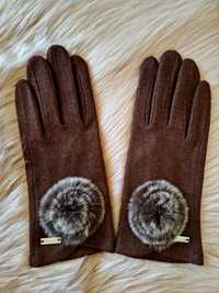 Rękawiczki wełniane Wittchen z ozdobnym puszkiem NOWE