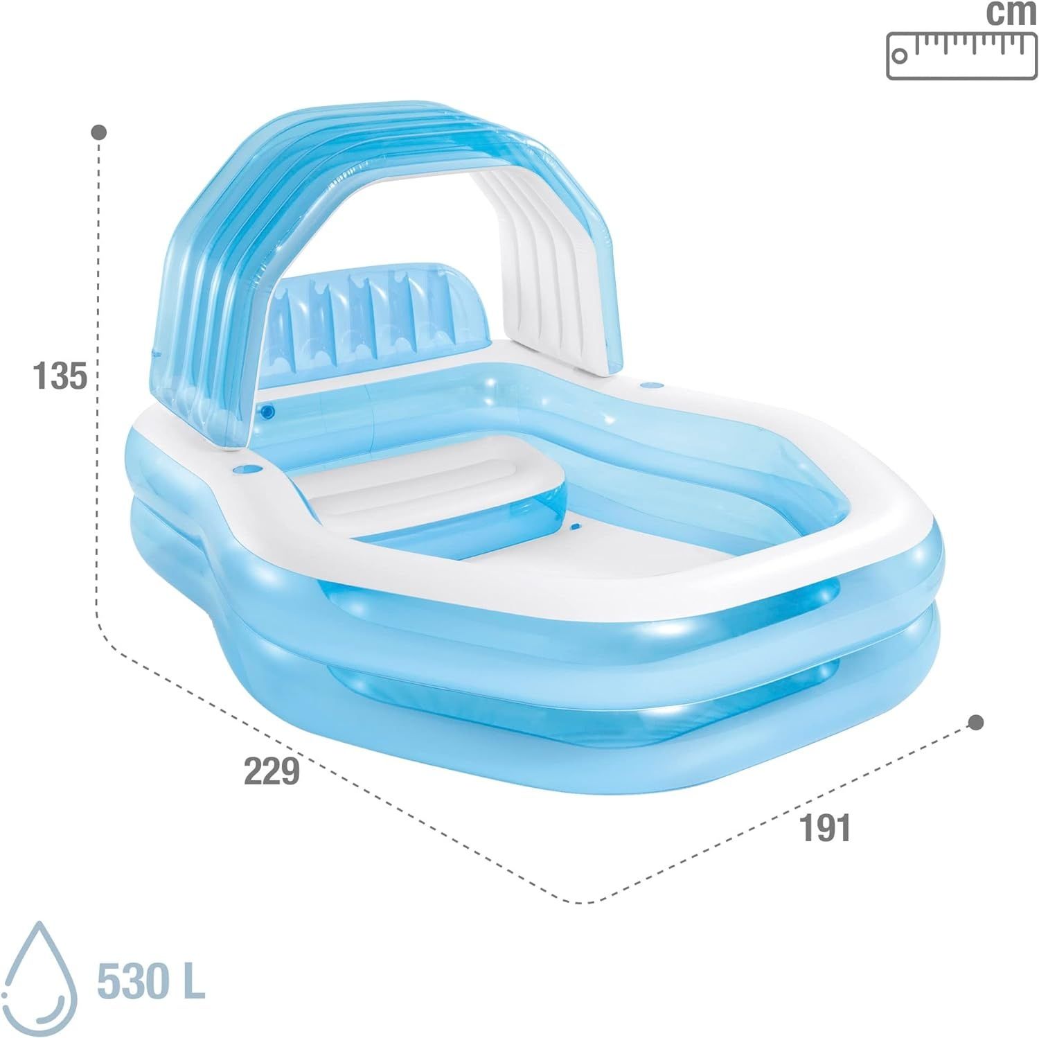 Piscina insuflável com sofá, toldo removível e porta-copos 229x191x135
