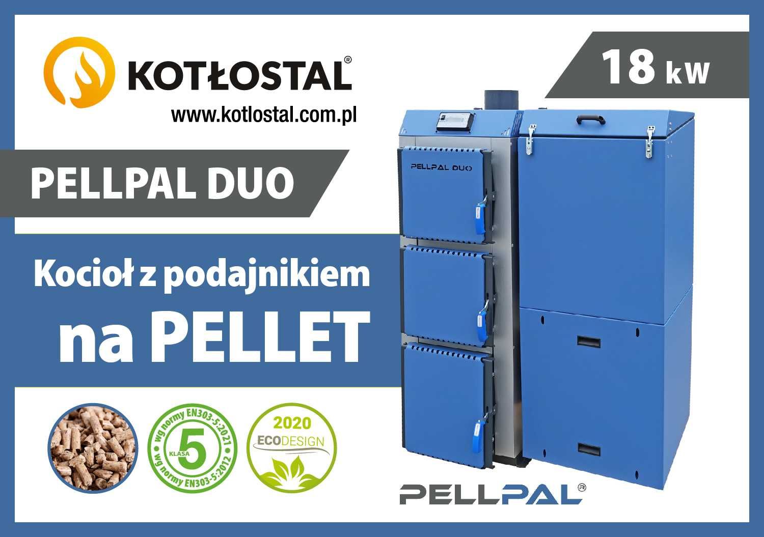 Kocioł na pellet PELLPAL DUO o mocy 18 kW - EcoDesign - sterownik LCD