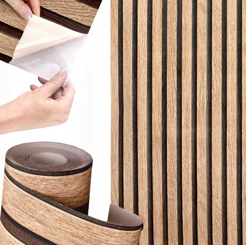 Panele Ścienne 3D Okleina Lamele Drewno Tapeta Samoprzylepna (OKAZJA)