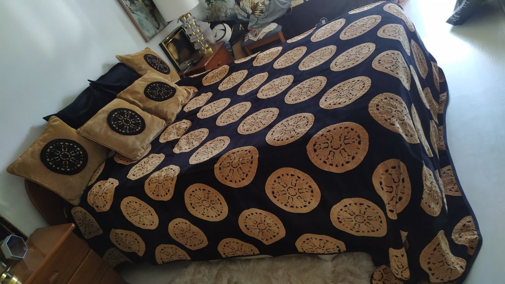 Conj. MANDALA loja do gato preto colcha reversível+4almofadas