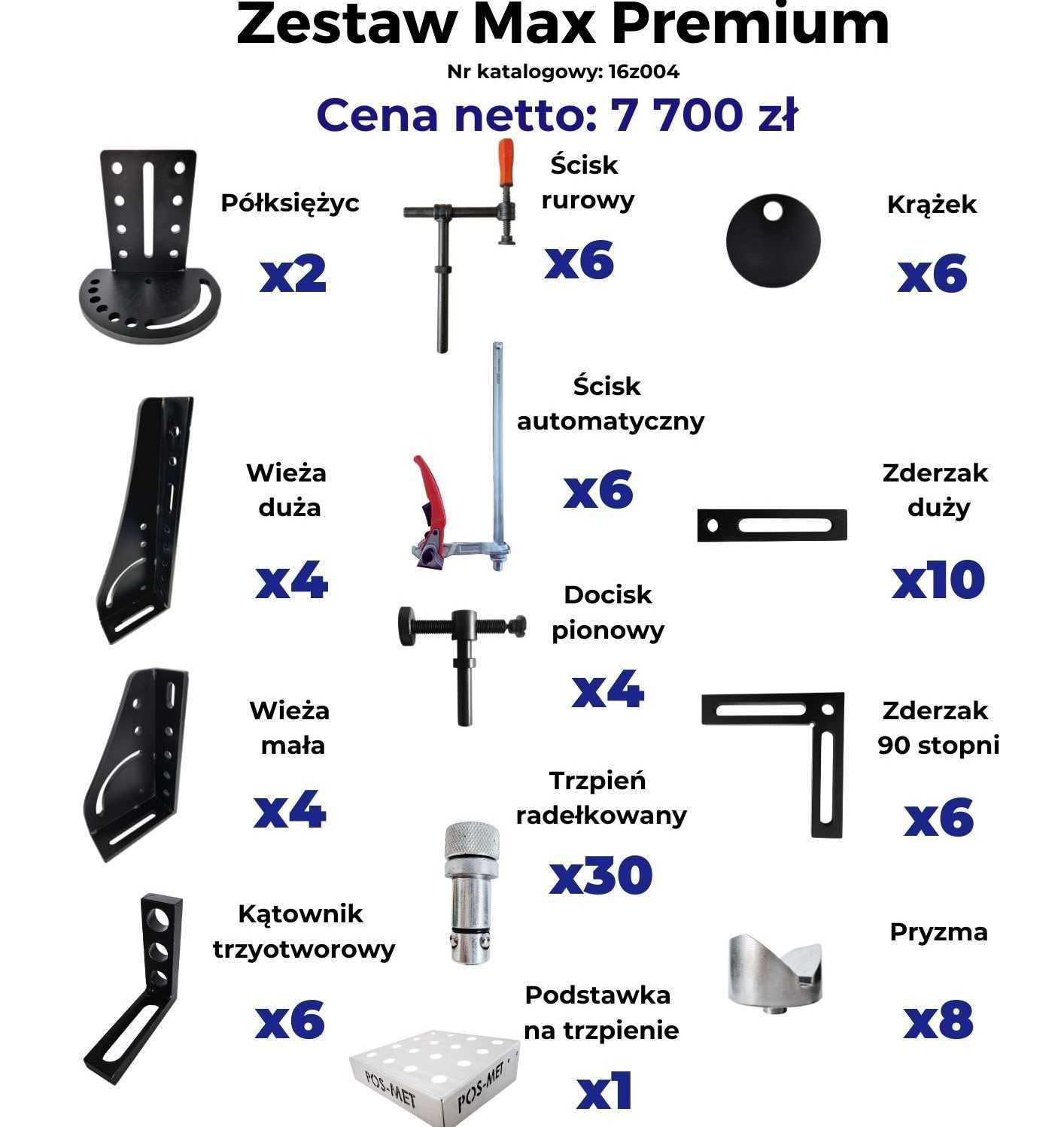 Zestaw Oprzyrządowania do stołu spawalniczego system 16 MAX Premium