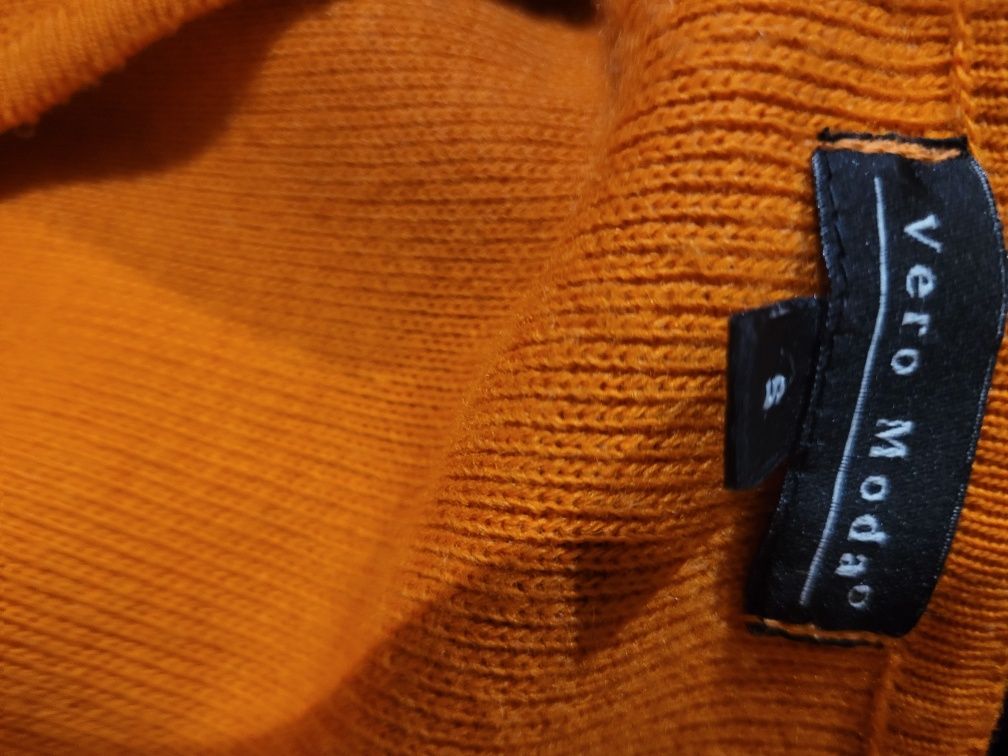 Pomarańczowy wełniany kardigan sweter oversize 50% wełna vintage