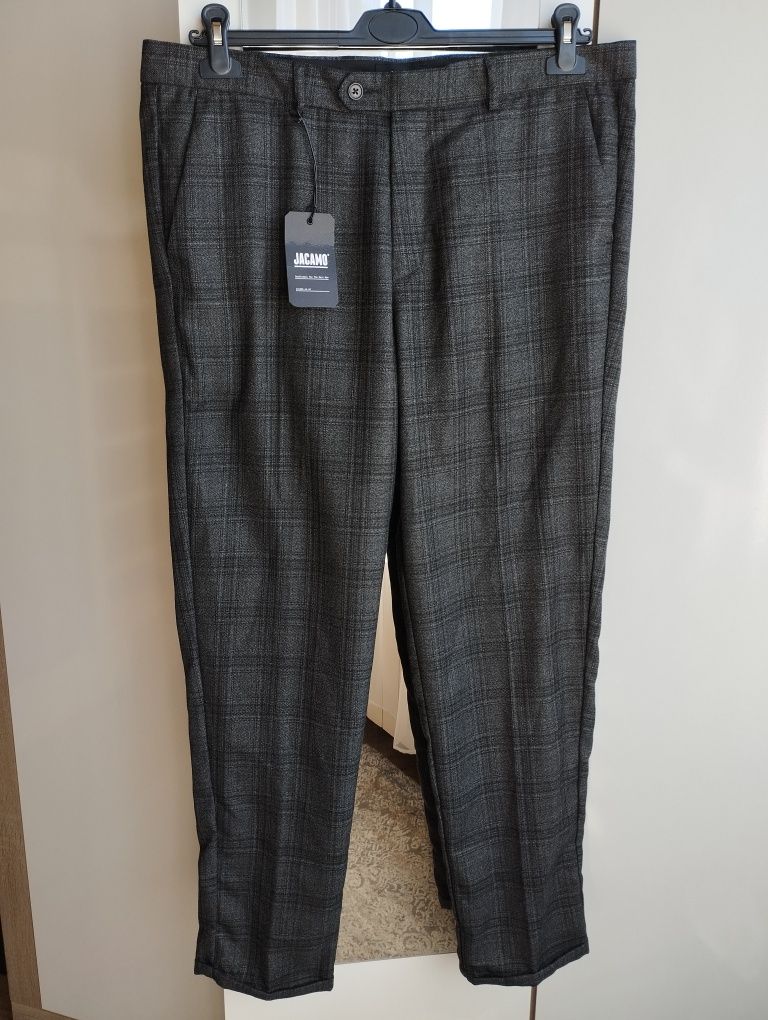 Eleganckie spodnie męskie w kratę garniturowe nowe XL 38