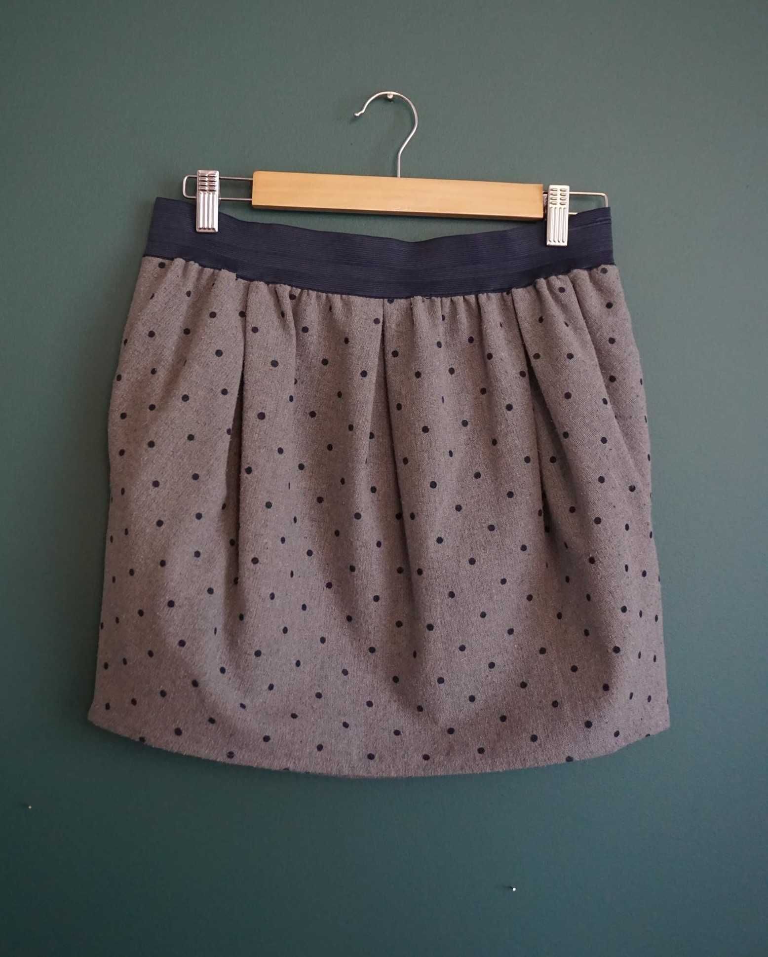Spódniczka bombka 38 M Reserved szara kropki grochy granatowe vintage