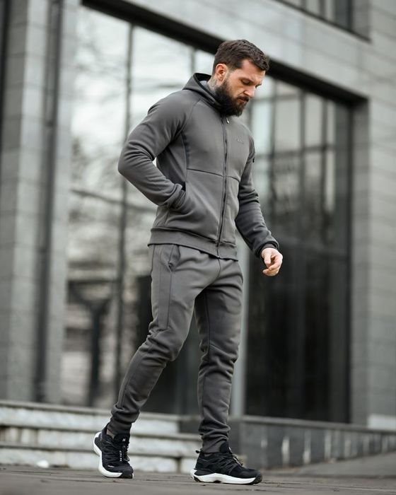Флісова підкладка утеплений зимовий чоловічий спортивний костюм сірий