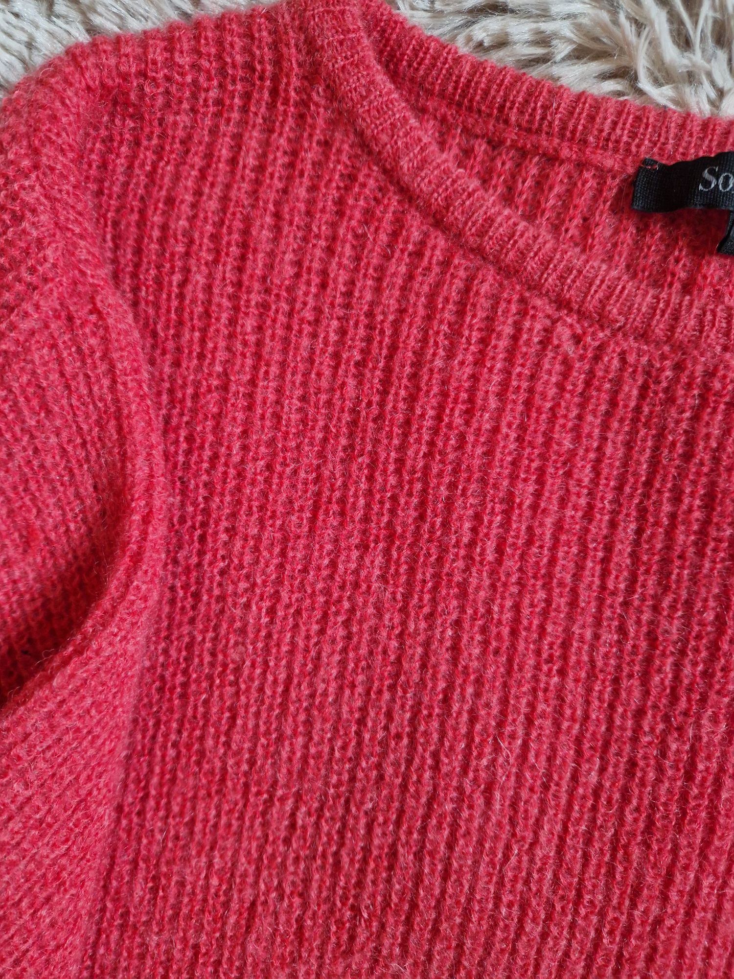 Czerwony sweter Soft Rebels z wełną merino i wełną jagnięca, oversize,