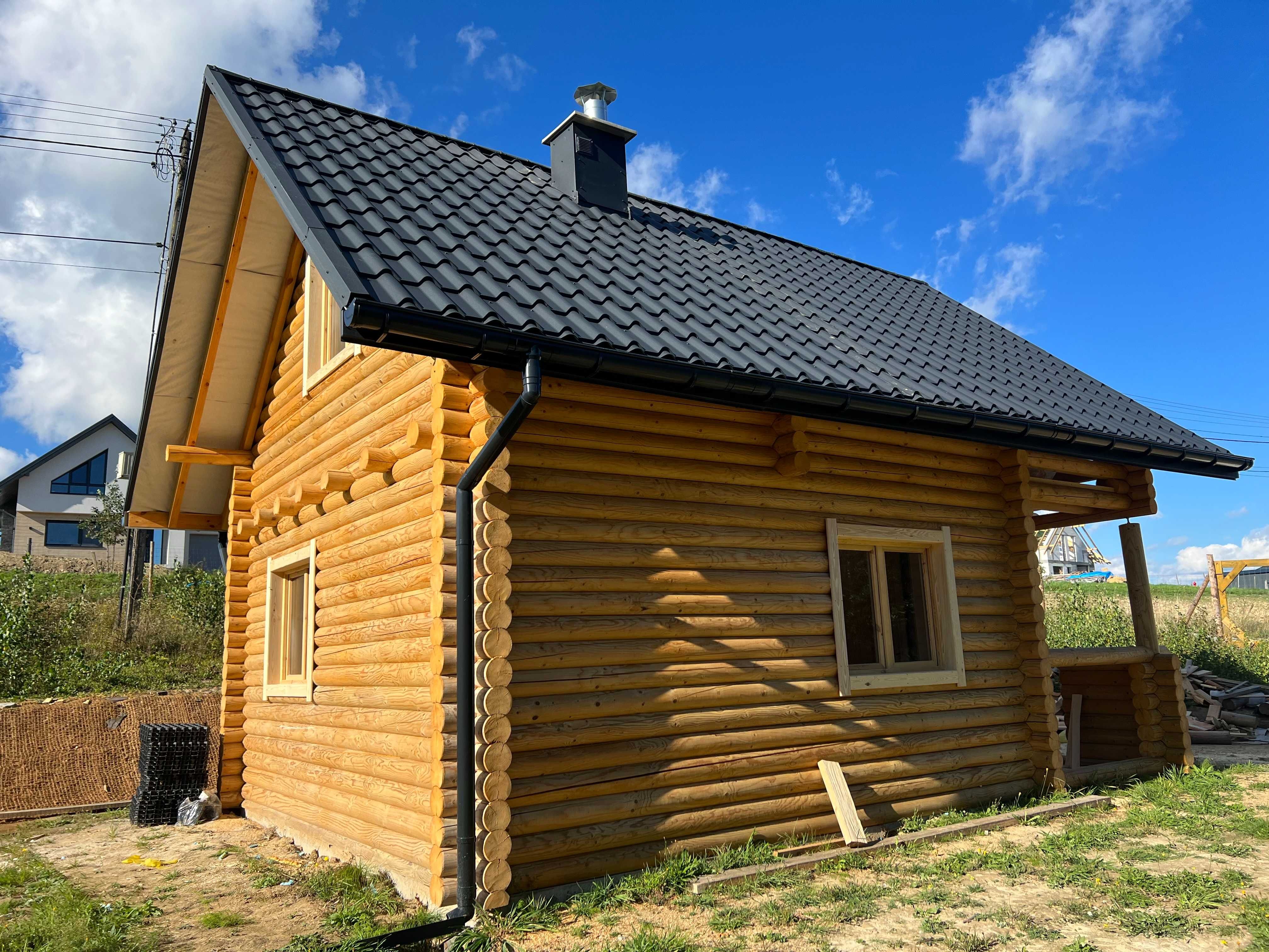 Domek z Bali Drewnianych Okrągłych 180 mm 50m2 z Poddaszem